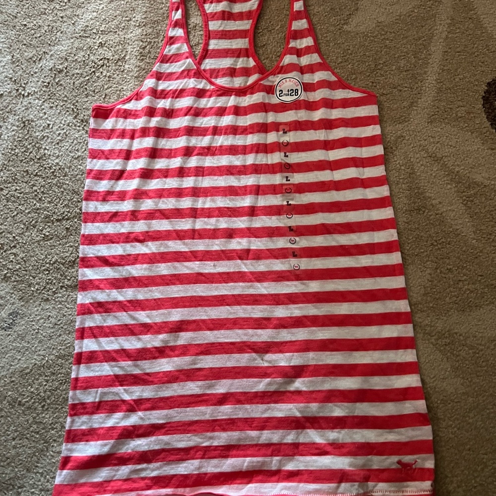 PINK Victoria's Secret Striped Racerback Tank - Red & White Size Large NWT